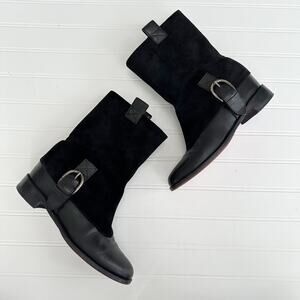 Christian Louboutin Cozak Moto Boots Black Leather Suede Buckle Riding 36.5